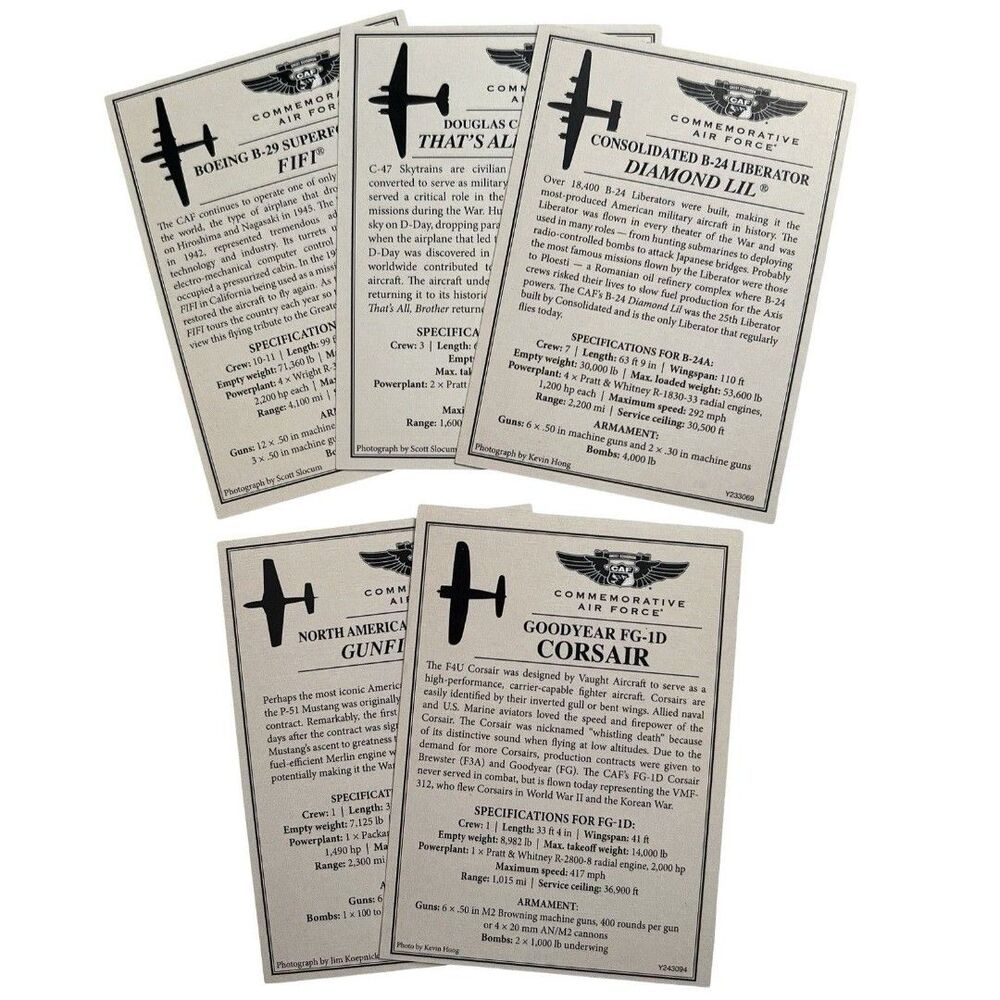 WWII Commemorative Air Force Trading Cards B29 C47 B24 P51 FG1D Military Planes - Picture 2 of 2